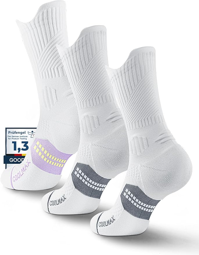 Womens Coolmax Bamboo Viscose Compression Running Crew Socks, Moisture-Wicking Anti-Blister Hiking&Gym Athletic