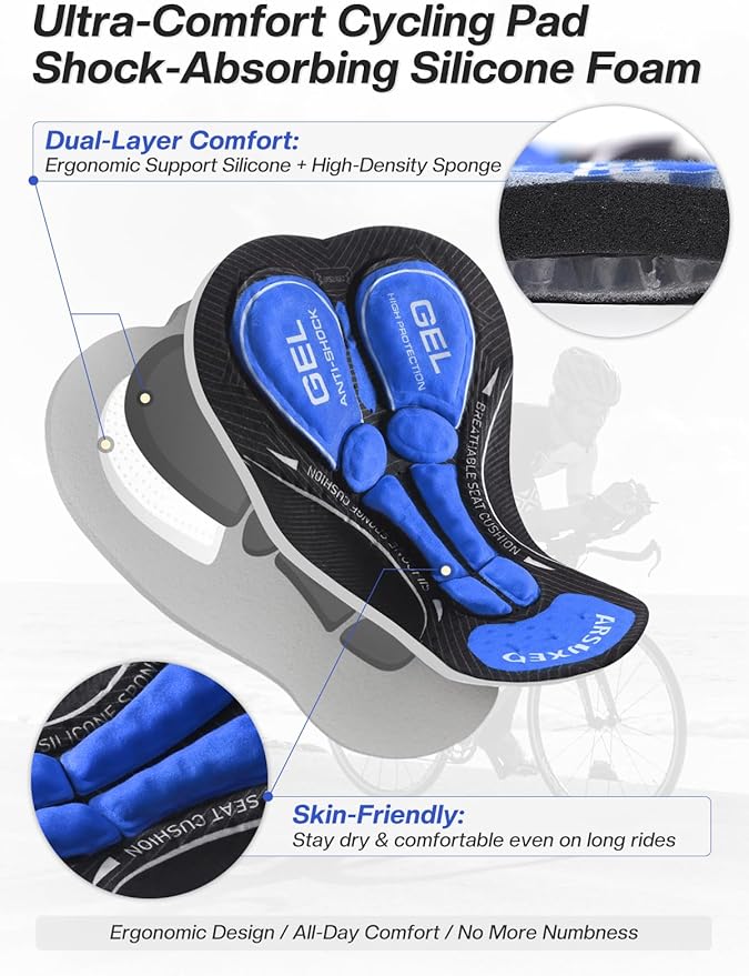 ARSUXEO Men's Cycling Underwear 4D Padded Bike Shorts Bicycle Biking Cycling Shorts with Padding Mountain Bike Liner