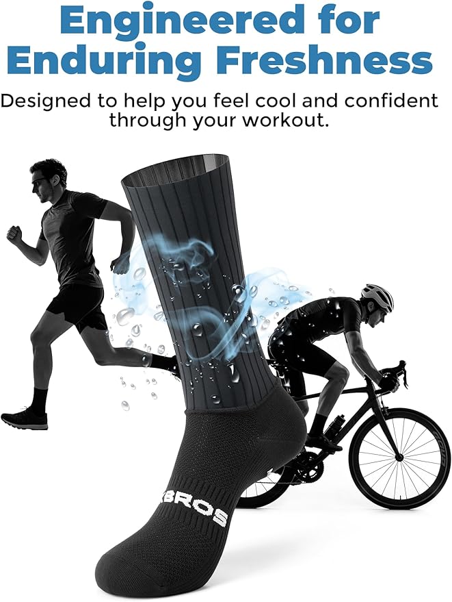 ROCKBROS Cycling Socks with Breathable Mesh, Moisture-Wicking & Odor-Resistant for Men & Women, Anti-Slip Silicone Grip