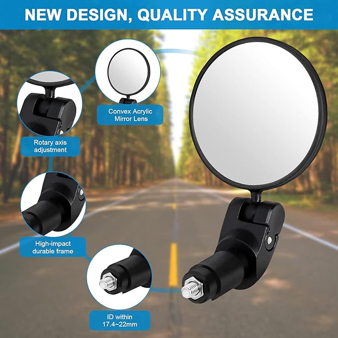 Accmor 2pcs Bike Mirror, Bar End Bicycle Riding Rearview Mirrors for Handlebars, Adjustable 360 Degree Rotatable Convex Mirror for Mountain Road Bikes