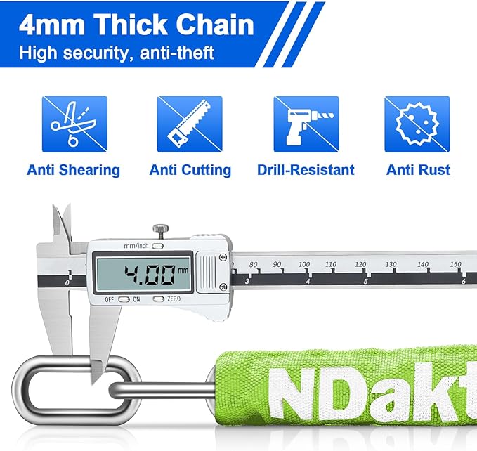 NDakter Bike Lock, 5 Digit Combination Heavy Duty Anti Theft Bicycle Chain Lock, 2.62/3.2/4.27/5/6Ft Long, High Security Resettable, Suitable for Bike, Scooter, Door, Gate, Fence-4/6mm Thick