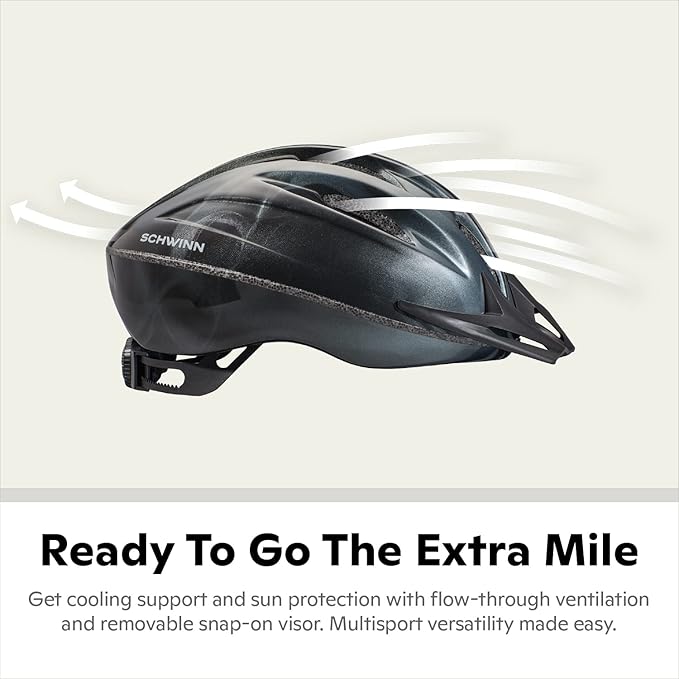 Schwinn Intercept Helmet for Adults and Youth, Size 54-62 cm for Riders Ages 8+, Microshell, Adjustable Dial and Straps, Interior Padding, 10 Air Vents, Removable Visor, Kisd and Adult Bike Helmet