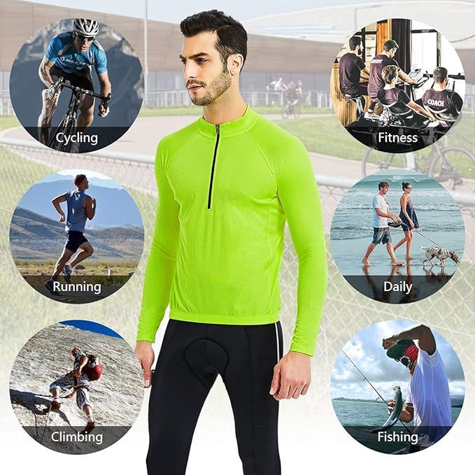 CATENA Men's Cycling Jersey Long Sleeve Shirt Running Top Moisture Wicking Workout Sports T-Shirt