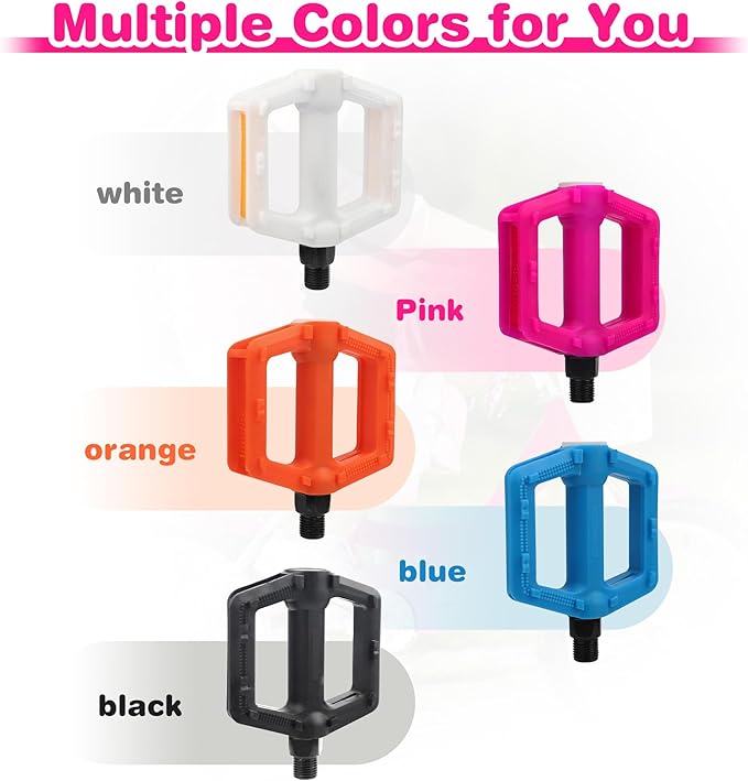 ZUKKA Bike Pedals 1/2-Inch Bike Pedals Non-Slip Kids Bike Peals with Reflective Strips on Sides Multiple Color for Mountain Bike Kid Bike Freestyle BMX Bike