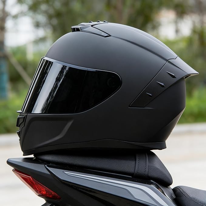 Full Face Motorcycle Helmet,Helmets for Adults Motorcycle, MG611 Motorbike Racing Street Bike Helmets with Black Visor for Men Women,DOT Approved (Matte Black-B+ Mask, L)