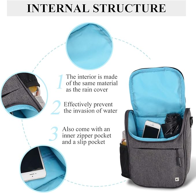 CamGo Handlebar Bag for Bike Canvas Shoulder Bags Small Handbag Cycling Front Basket Bicycle Top Tube Storage Pack with Rain Cover Grey