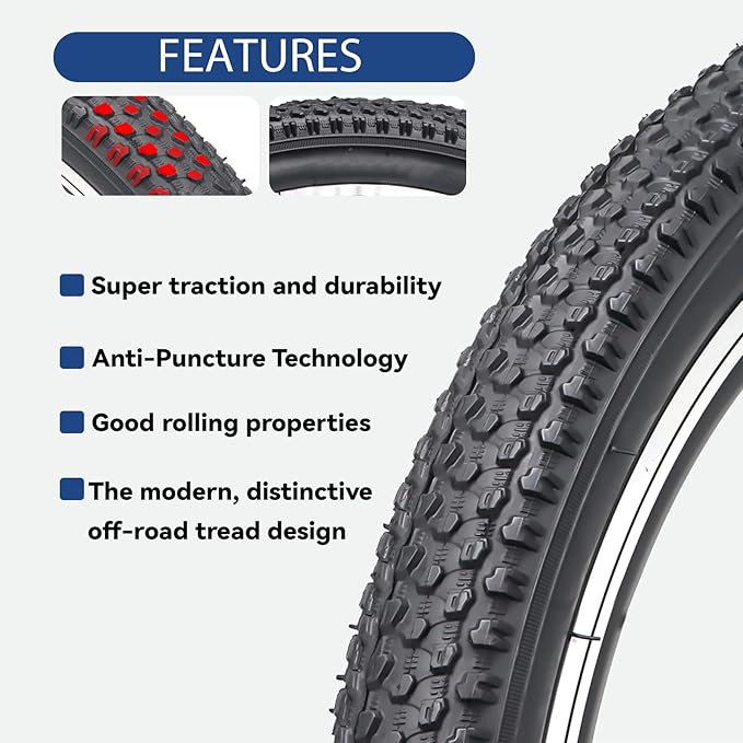Hycline Mountain Bike Tire: 20/24/26/27.5-inch Folding Replacement High-Performance Wear-Resistant Bicycle Tires for MTB Off-Road Bike