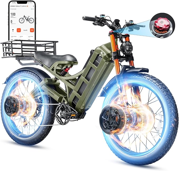 eAhora 2026 Romeo Pro 3 5600W 50Mph High-Torque Ebike, 60V 80Ah 250-Mile Long Range Electric Bike for Adults, Adjustable Air Suspension, 26'' Puncture-Proof Tire, UL 2849 Certified by TÜV