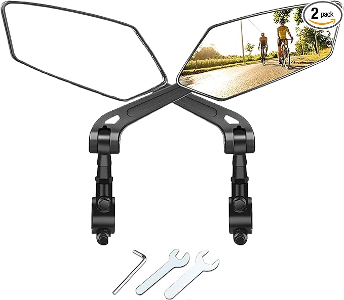 1 Pair Adjustable Handlebar Bike Mirror, Shatterproof HD Glass Lens, Universal Fit Rearview Bicycle Mirrors, 360° Rotatable, Compatible with Mountain Bikes, E-bikes, Road Bikes