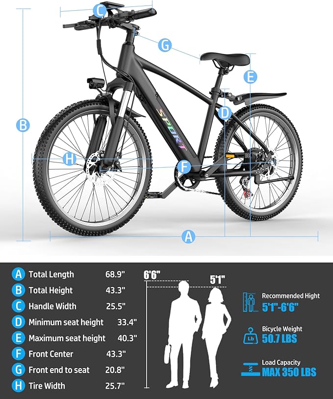 ASKGO Electric Bike for Adults, 1500W Peak E-Bike with 7-Speed, Electric Mountain Bike with 48V 12Ah Removable Battery, Up to 65 Miles 25MPH, 26" Electric Bicycle for Commute, Front Fork Suspension