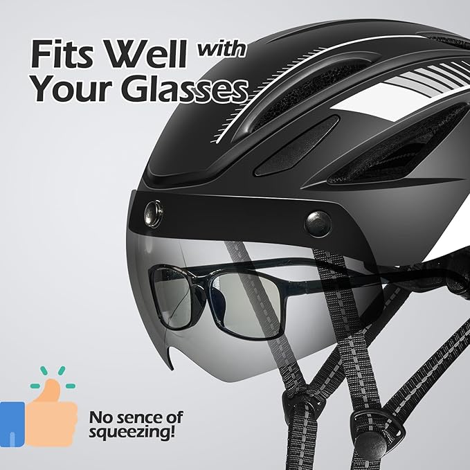 Odoland Bike Helmet with Magnetic Sun Visor for Adults, Glasses-Friendly Design Adjustable Dial Cycling Helmet for Men & Women, Urban Riding Bicycle Helmet for Mountain, Road, E-Bike, Commuting