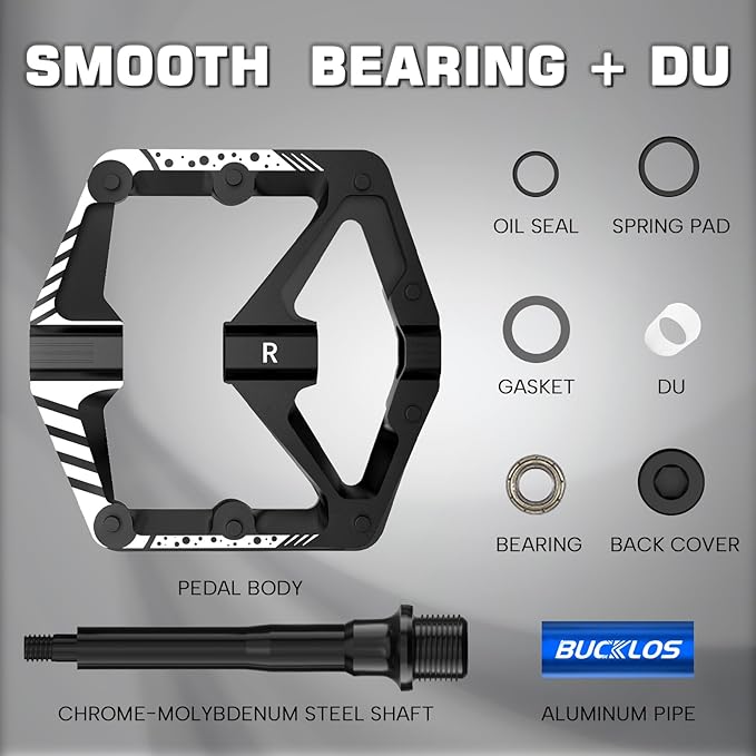 BUCKLOS Mountain Bike Flat Pedals Adult 9/16", Sealed Bearing Large Bicycle Pedal Aluminum Platform with Removable Anti-Skid Nails and Reflectors for MTB Road Gravel BMX Ebike Bikes