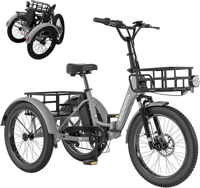 MOPHOTO Electric Tricycle for Adults, 20in 3 Wheels Folding Electric Bicycle Bikes, 48V 500W Electric Trike Ebike with Aluminum Frame, Removable Battery