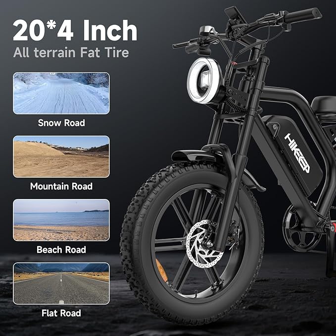 Electric Dirt Bike for Adults, 1500W-3000W Peak Ebike, 16"/20" Fat Tire All-Terrain E-Bike, Dual Suspension Off-Road Racing Machine for Camping & RV Travel, 48V/52V, UL 2849 Certified