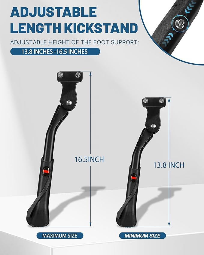 Adjustable Ebike Kickstand for 24-29 Inch Fat Tire Bike, Non-slip Bicycle Kickstand for Adult Bike, Electric Mountain Bike, E-Bike Accessories Replacement Part
