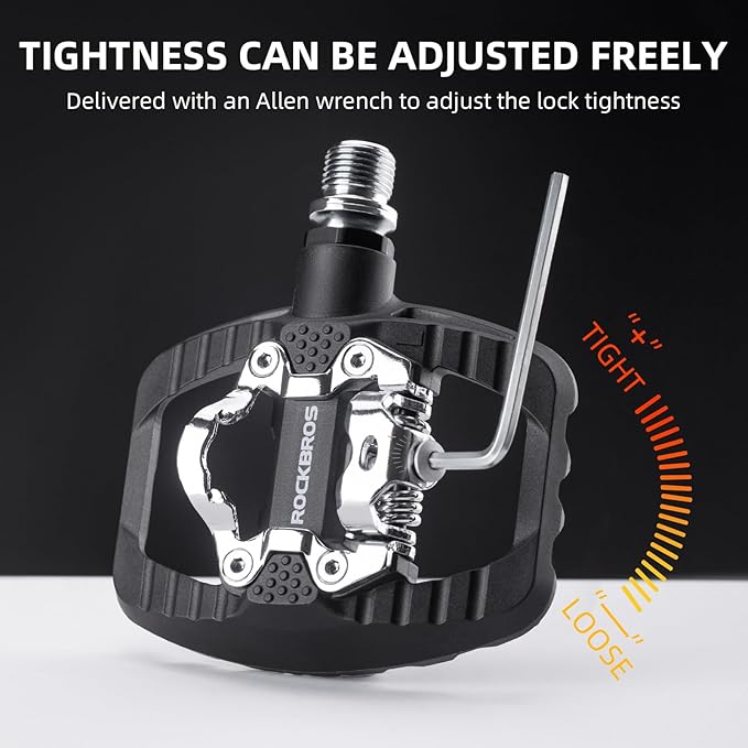ROCKBROS Mountain Bike Pedals MTB Pedals, Nylon Widened Flat Pedal with Non-Slip Nails, Sealed Bearing Clipless Pedal Compatible with SPD, Universal 9/16" for Road Bike, MTB