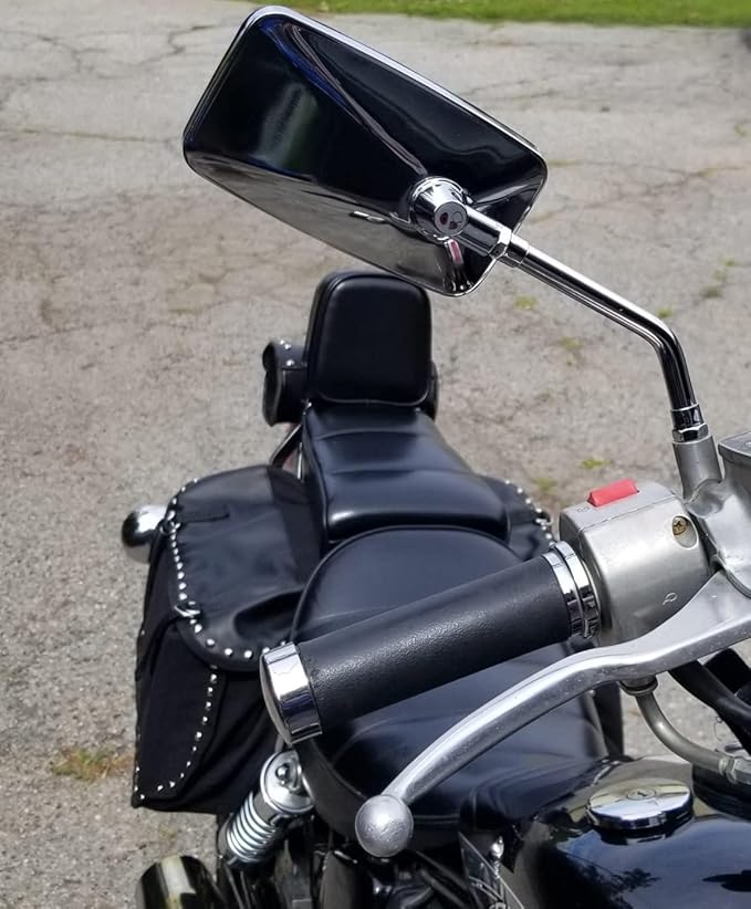 10 mm Bolt Chrome Motorcycle Universal Handlebar Rear view Side Mirrors Compatible with Harley Kawasaki Suzuki Aprilia Street Bike Cruiser Scooter Mirror SIZE: 125mm X 70mm (Chrome Silver)