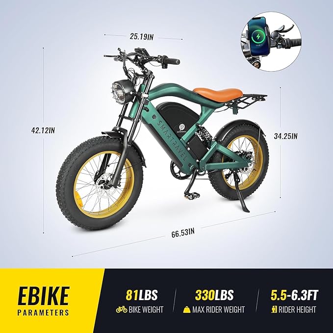 SMARTRAVEL 1200/3000W Adult Electric Bicycle,Dual Motor Electric Bike with 48V25Ah Dual Lithium Battery,70-92Miles Range,7 Speed Gears for Adults