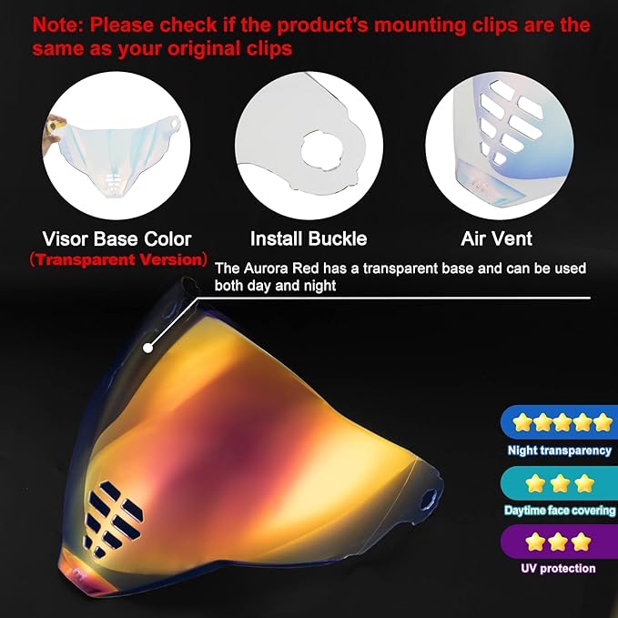 PSLER IC-06 visor- Icon Airflite Face Shield Motorcycle Helmet Visor Accessories Replacement for Icon Airflite IC-06，Transparent Red