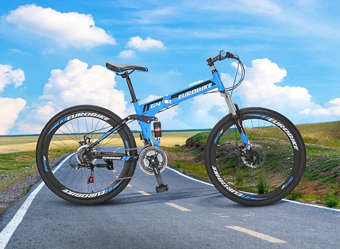 EUROBIKE Adult Folding Mountain Bike HY G4/G6 Foldable Bicycle for Women 26 Inch Wheels 21 Speed Mens Folding Bike Dual Suspension MTB Bicycle