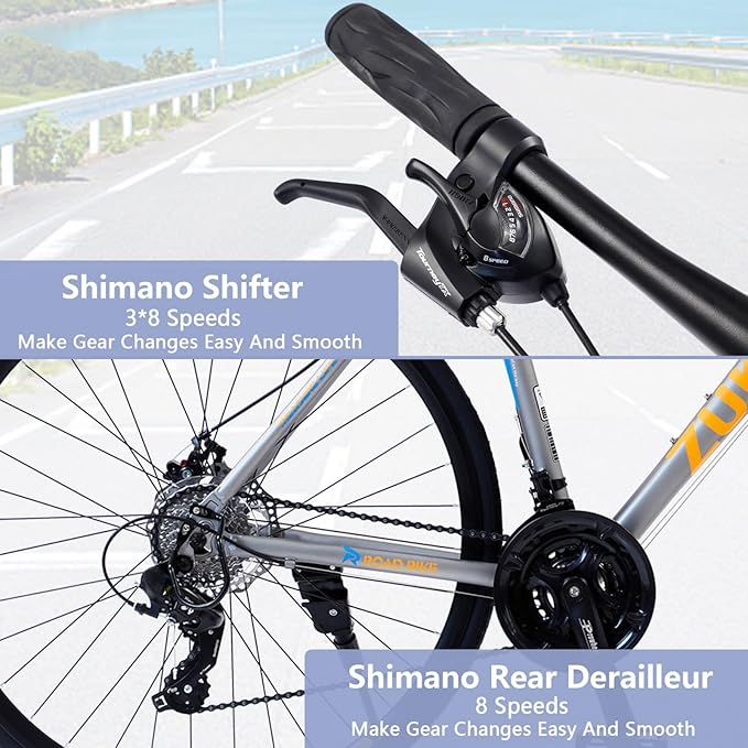 700C Road Hybrid Bike for Men & Women, 24 speeds Lightweight Aluminum Alloy Frame Bikes Urban City Commuter Bicycle with Disc Brake for Men Women Adult Comfortable Bicycle