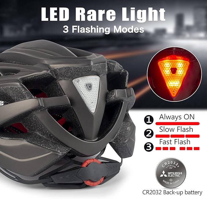 Bike Helmet, Basecamp Bicycle Helmet with Rear Light & Detachable Magnetic Goggles Lightweight Cycling Helmet Adjustable for Adult Men Women Mountain & Road (BC-069)