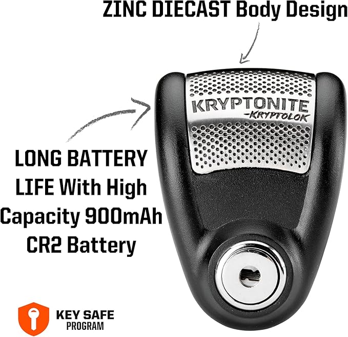 Kryptonite Alarm Disc, Heavy Duty Anti-Theft Motorcycle Lock with 120db Alarm, Weather-Resistant, Powersport Disc Brake Lock