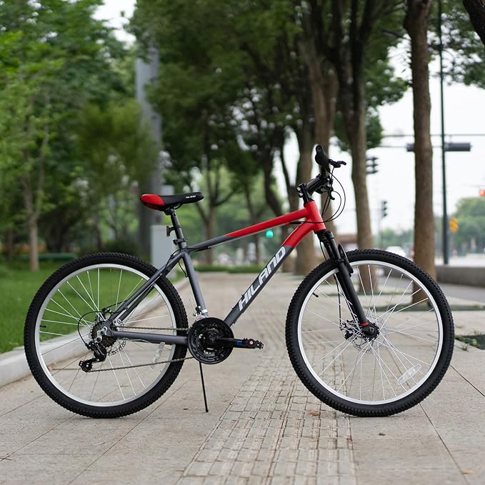 HILAND 26 27.5 inch Mountain Bike 18 Speeds, Suspension Fork, Aluminum Frame Disc-Brake for Men Women Mens MTB Bicycle Adlut Bike