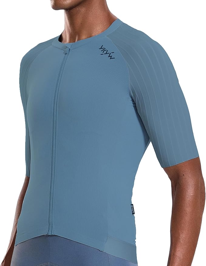 YKYWBIKE Cycling Jersey Men Aero Race Fit, Road Bike Jersey Short Sleeved Moisture Wicking, Breathable,Zip Pocket,UPF50＋