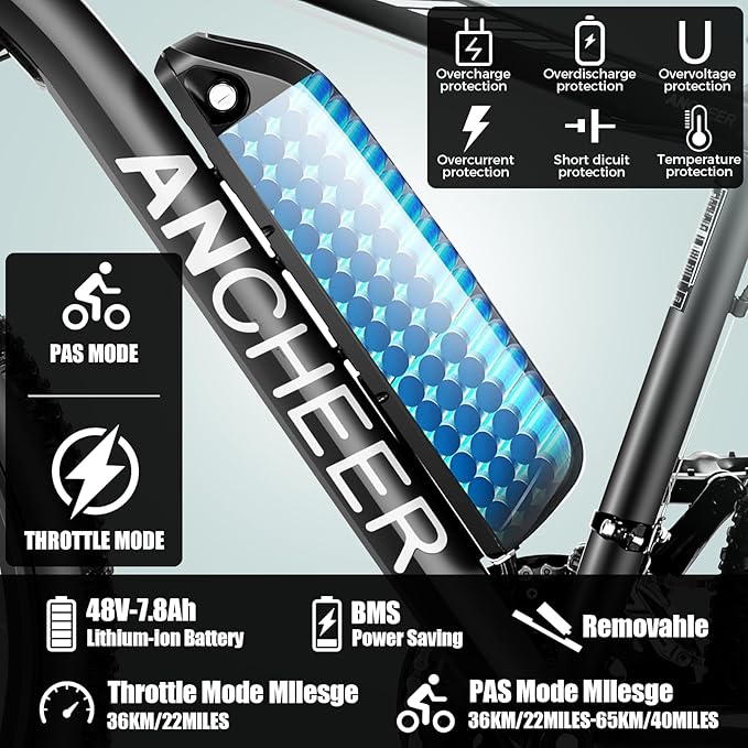 ANCHEER Electric Bike for Adults, [Peak 750W Motor] Electric Mountain Bike, 26" Sunshine Ebike, 55 Miles 20-22MPH Electric Bicycle with 48V/374Wh Battery, 7/21Speed, UL2849 Compliant