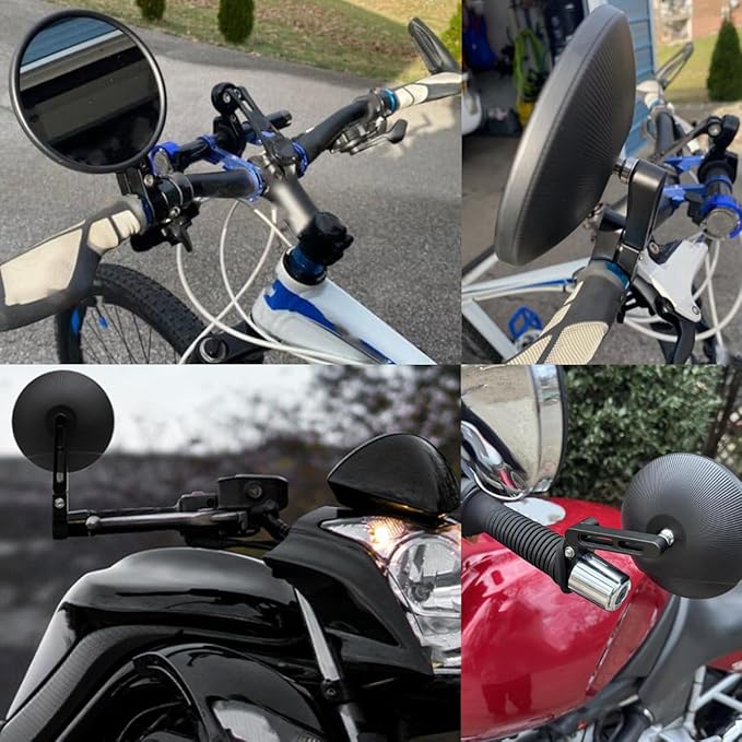 Motorcycle Rear View Mirror, Universal 4 Inch Round CNC Aluminum Bar End Side Mirror for 22mm or 25.4mm Handlebar Diameter Compatible with Most Motorcycle,Bike, Scooters, ATV, UTV