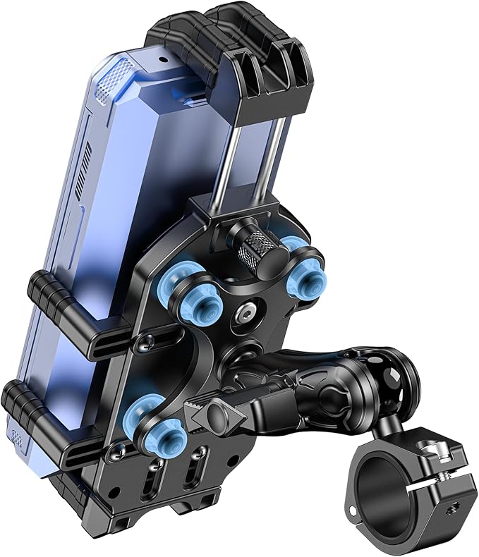 Motorcycle Phone Mount with Vibration Dampener & Secure Lock, [Size Adjustable] [Larger & Thicker Phones Friendly ] Handlebar Cellphone Holder for ATV Scooter for 5.7''-8.5'' Smartphone