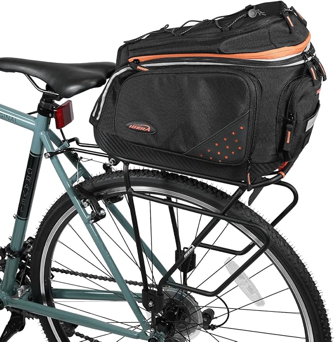 Ibera PakRak Touring Bicycle Seatpost/Disc/Non/Disc Rack and Quick Release Bag (Non-Disc Brake Rack + Trunk Bag with Expandable Panniers)