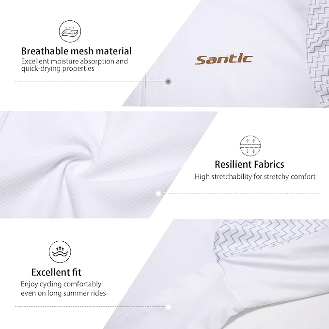 Santic Men's Cycling Jersey Short Sleeve Tops Pro Road Bike Shirt Full Zipper UPF 50+ MTB Jersey with Pockets