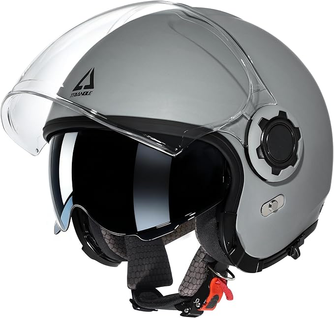 TRIANGLE Full Face Motorcycle Helmets,Off-Road Motocross Helmet for Men & Women,Dual Visor with Internal Tinted Sunshield,Open Face 3/4 Adult Racing Helmet DOT Approved(Gray,XXL)