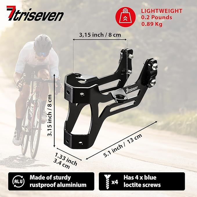 Triseven Bottle Holder Bike - Drink Holder Bike - for 2 Water Bottles and 2 CO2 Cartridges - Bike Cup Holder for Drink Bottle - Fit Bicycles - Bicycle Accessories - without Water Bottles