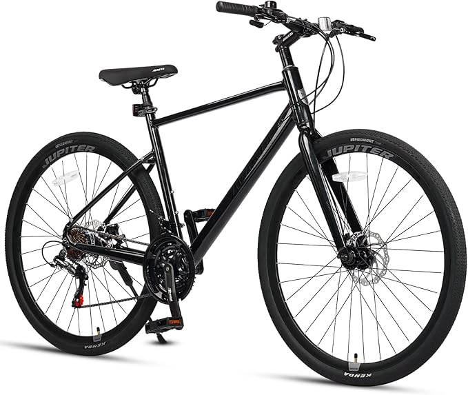 AVASTA Jupiter 700C Road Adult Step-Over Hybrid Cycling Bike Bicycle, Aluminum Frame, 21-Speed, Dual Disc Brakes, Multpile Colors for Men Woman Male Female