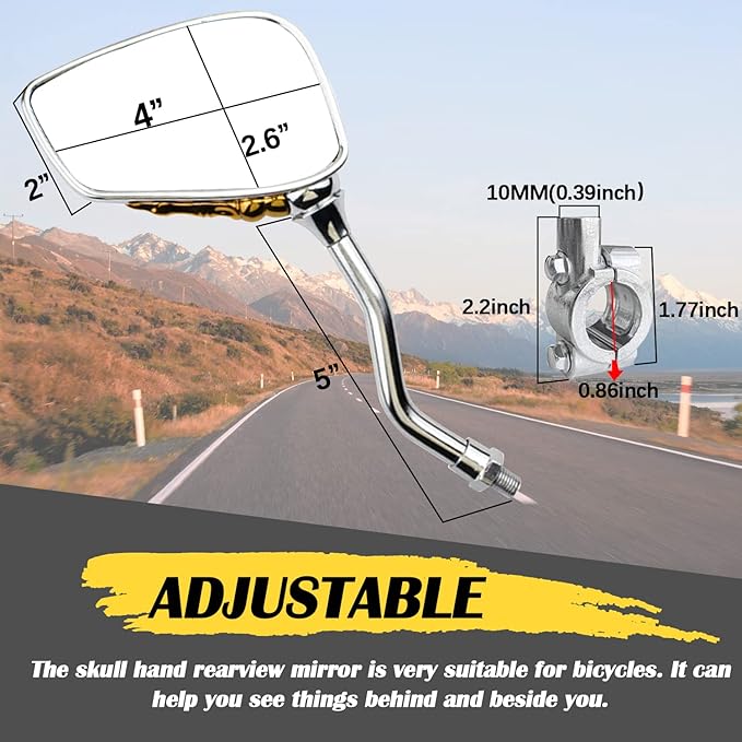 Pairs of Distinctive Skull Skeleton Hand Bicycle Mirror, Rearview Side Mirror Handlebar Mirror Mount Holder Clamp Adaptor 10mm for Scooter Moped Bike Standard Bike Motorcycle