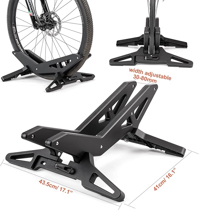 CXWXC Bike Floor Stand - Bicycle Parking Stand Fit 16"-29" Wheel, Adjustable Bike Floor Rack Stand for all 30-80mm Wide Tires (Black)