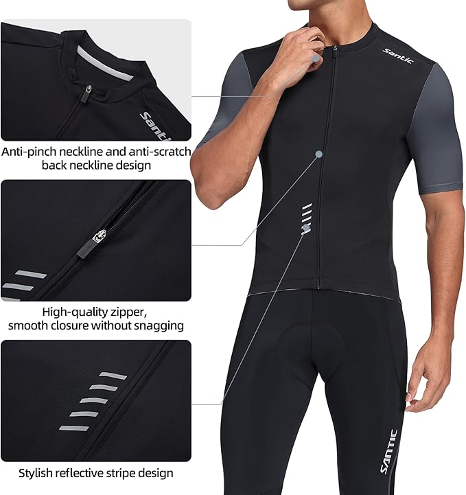 Santic Men’s Cycling Jersey Short Sleeve Bike Shirts for Men Bicycle Jacket with Pockets Breathable & Quick Dry Yorkson