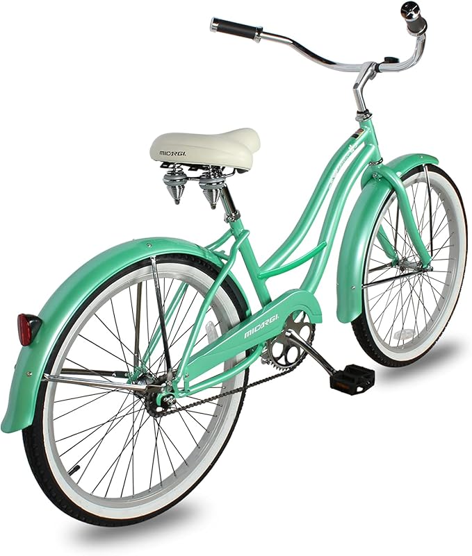MICARGI 24/26 Inch Adult Cruiser Bicycle Hybrid Bike 1/7 Speeds Commuter Bike for Women, Men, Seniors,Step-Through or Step-Over Bike Steel Frame Multi Colors Style