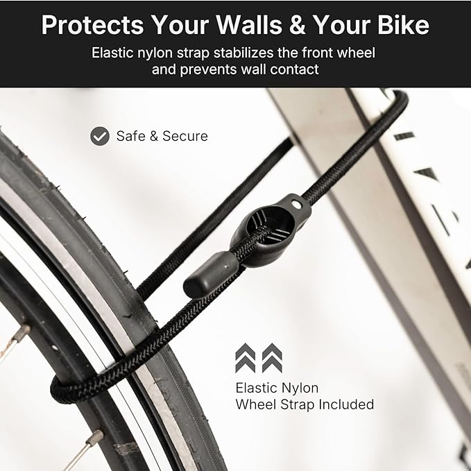 Bike Wall Mount - Horizontal Wall Hanger, Adjustable Design for Road, Mountain and Hybrid Bikes up to 48.5 lbs - Space-Saving Bike Rack for Garage or Apartment - Sturdy Indoor Bicycle Storage (2 Pack)