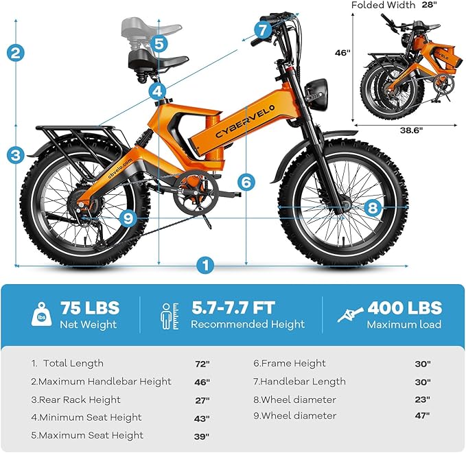 1000W(Peak 2000W)Folding Electric Bike for Adults,35MPH 100Mile,48V 25Ah Removable Battery,20" x 4.0 Fat Tire Foldable Electric Bicycle,8-Speed Electric Mountain E-Bike,UL Certified Commuter Ebikes