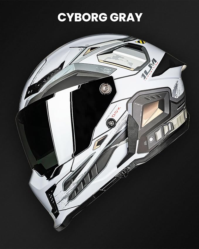 ILM Motorcycle Helmets for Adult Men Women Full Face DOT ECE Powersports Dual Visor Street Racing Helmet with Pinlock Cascos para Motos Model MF509 (Cyborg Gray, XL)
