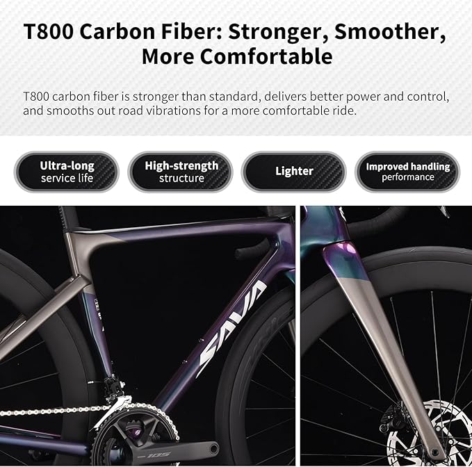 SAVADECK SLR7S Carbon Road Bike, T800 Carbon Fiber Frame Racing Bicycle with Shimano 105 R7120 24 Speed Groupset and Hydraulic Disc Brakes, Ultra-Light Carbon Bike