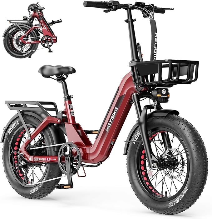 Heybike Ranger Foldable Electric Bike for Adults, 1200W/1800W Peak Motor, 28/32MPH E Bike, 55/90 Miles Range, 20"x4.0" Fat Tire Ebike with Removable Battery, Hydraulic Brakes for Snow, Beach,Commuting