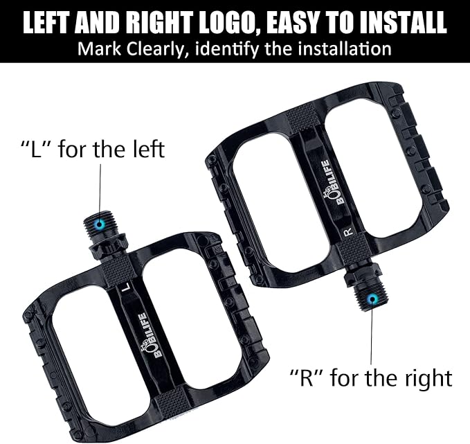 Smooth Bearings Mountain Bike Pedals - MTB Bicycle Flat Pedals Aluminum 9/16" Sealed Bearing Lightweight Platform for Road Mountain BMX MTB Bikes