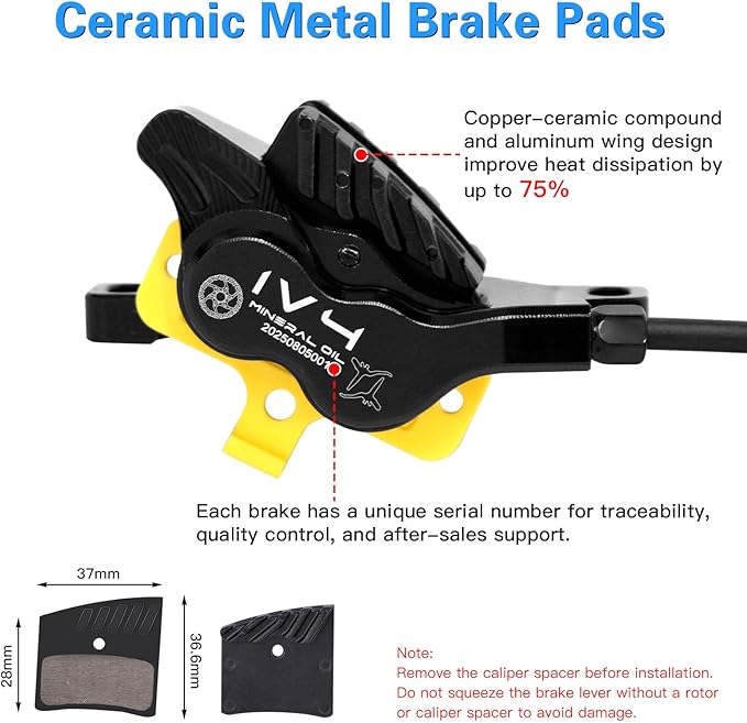 ZTZ IIIPRO IV4 Upgraded 4-Piston Hydraulic Brake Set, Hydraulic Disc Brake Kit with Ceramic Brake Pads for Mountain Bike/Ebike/Folding Bike/Fat Bike（Left Front 850mm and Right Rear 1550mm）
