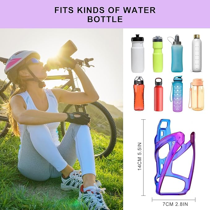 Bike Water Bottle Holder with Screws Lightweight Cycling Bicycle Water Bottle Holder for Road, Mountain Bike (Blue Purple)