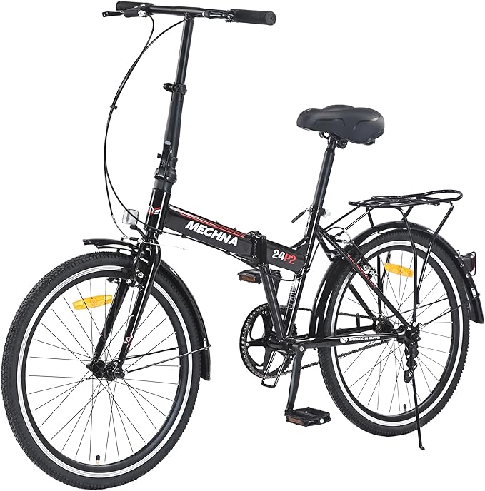 24 inch Folding Bike Single Speed V Brake City Commuter Bicycle with Mudguard for Men Women Daily Commuting